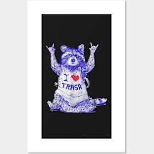 Racoon Wearing Shirt I Love Trash Funny Raccoon Wild Animal Posters and Art